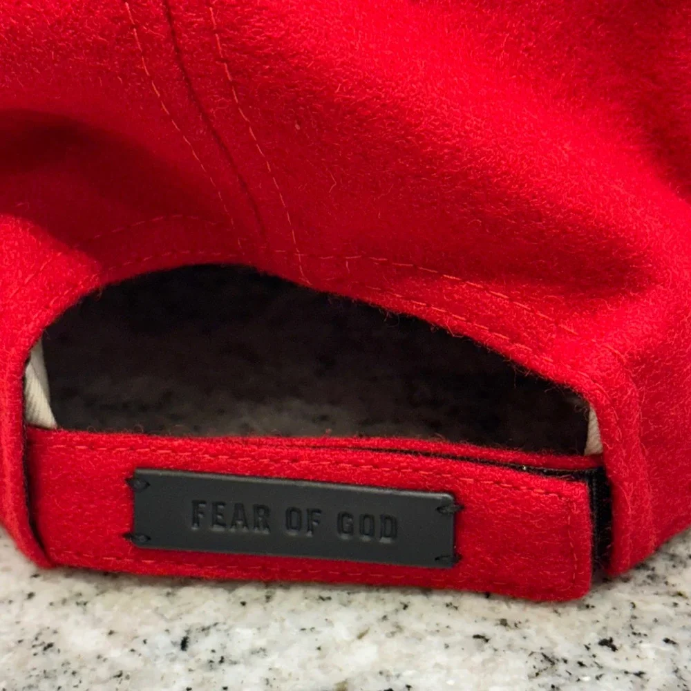 Fear of God Mens OSFM 9FORTY Strapback Hat Red FG‎ Logo Wool Blend Streetwear